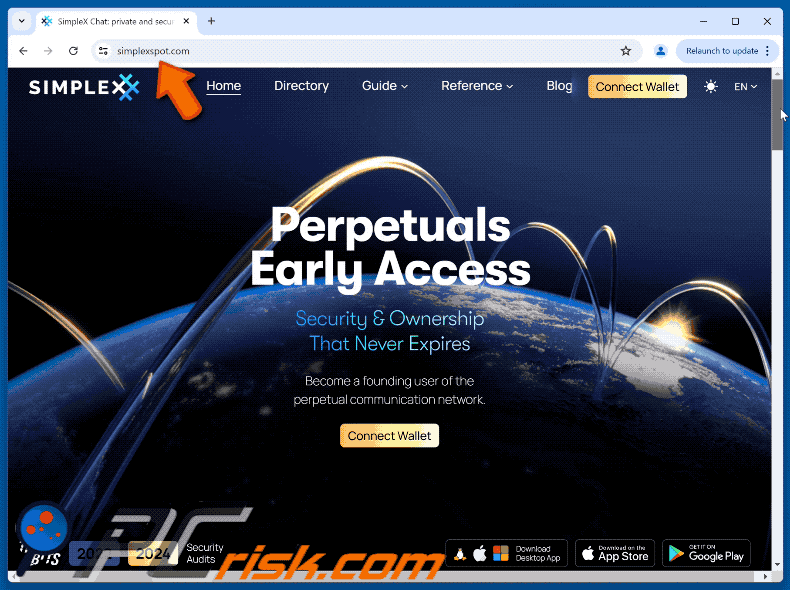 Appearance of the fake SimpleX Chat website (GIF)