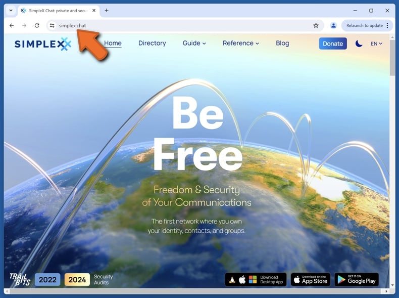 Appearance of the real SimpleX Chat website (simplex.chat)