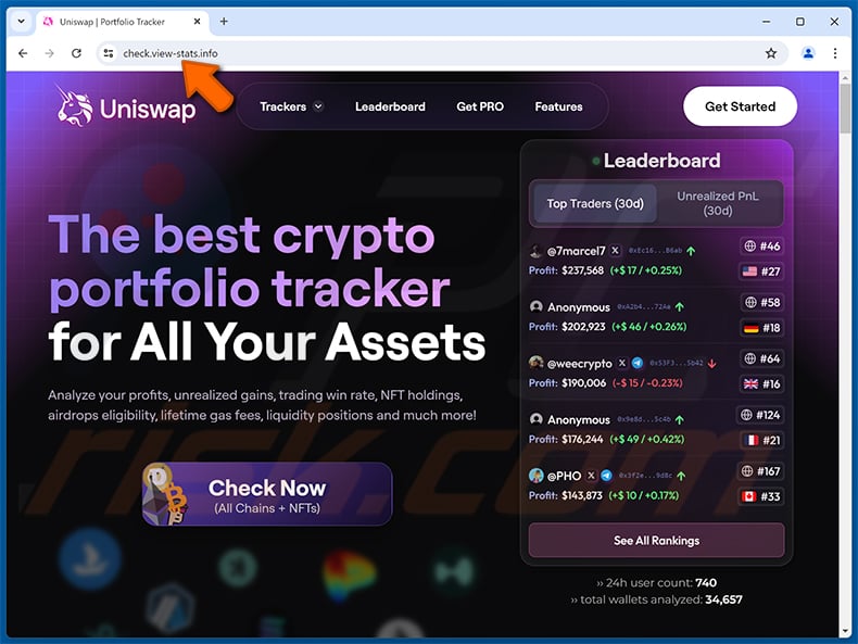 Fake Uniswap website (check.view-stats[.]info)