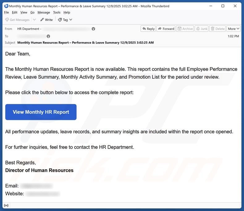 Human Resources Report email spam campaign