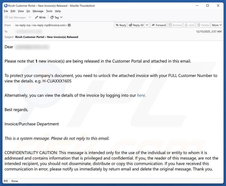 Invoices Are Being Released email spam campaign