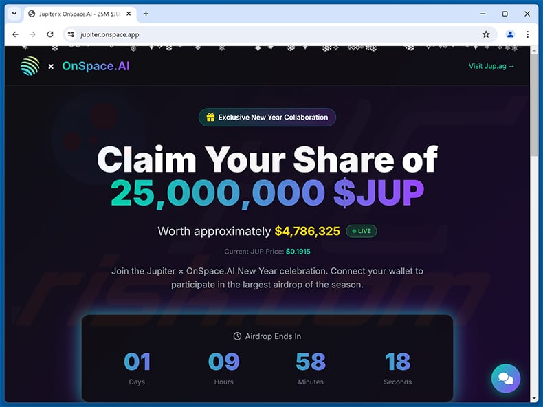 Jupiter Airdrop scam website (jupiter.onspace[.]app)