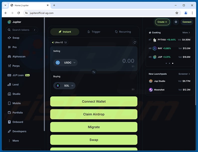 Jupiter Airdrop scam website (jupiterofficial-ag[.]com)