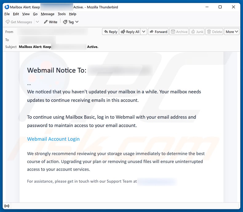Mailbox Update email scam (2025-12-23)