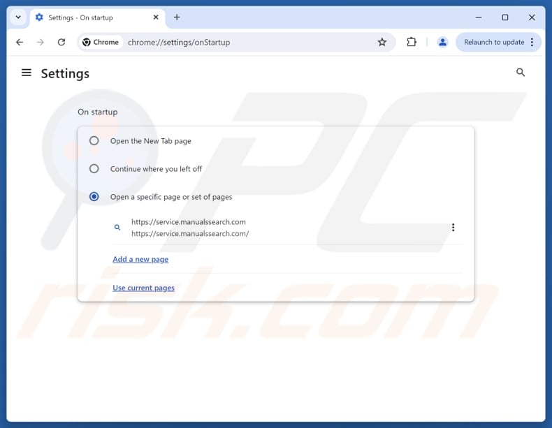 Removing manualssearch.com from Google Chrome homepage