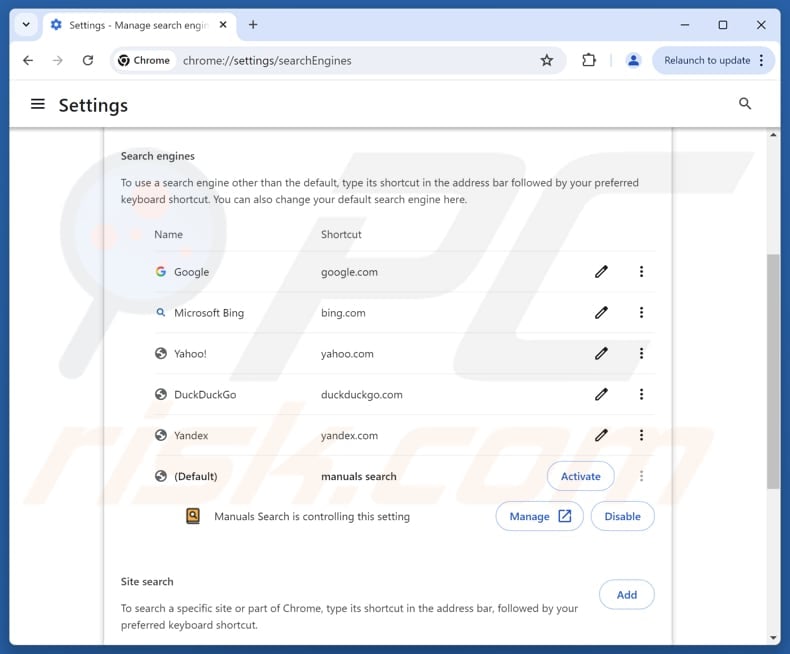 Removing manualssearch.com from Google Chrome default search engine