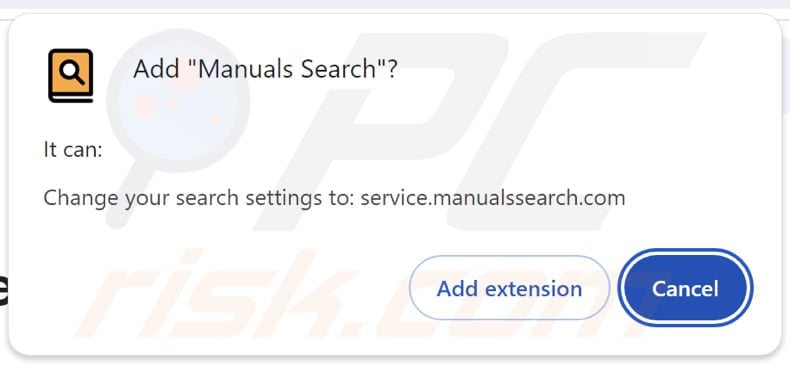 Manuals Search browser hijacker asking for permissions