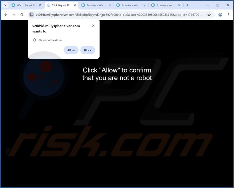 millyspheneiver[.]com pop-up redirects