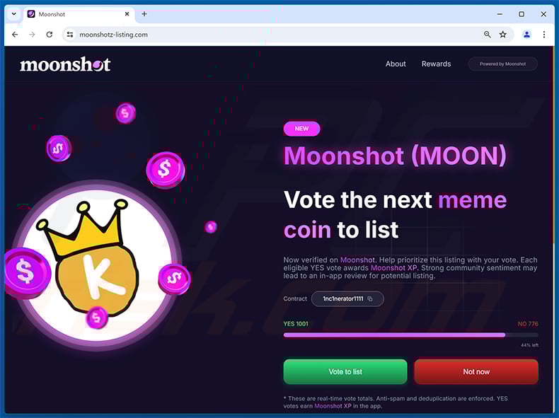 Moonshot voting-themed scam website (moonshotz-listing[.]com)