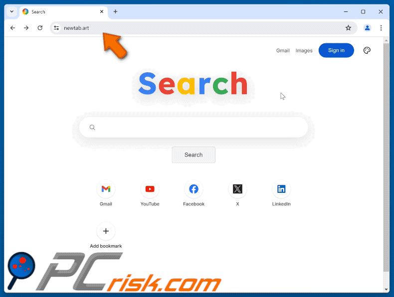 newtab.art redirecting to Google (GIF)