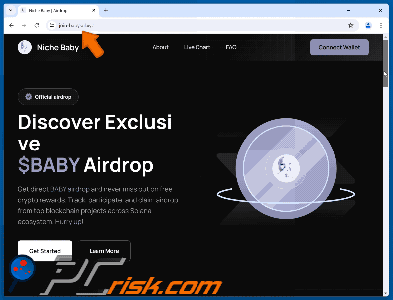 Appearance of the fake Niche Baby ($BABY) Airdrop website (GIF)