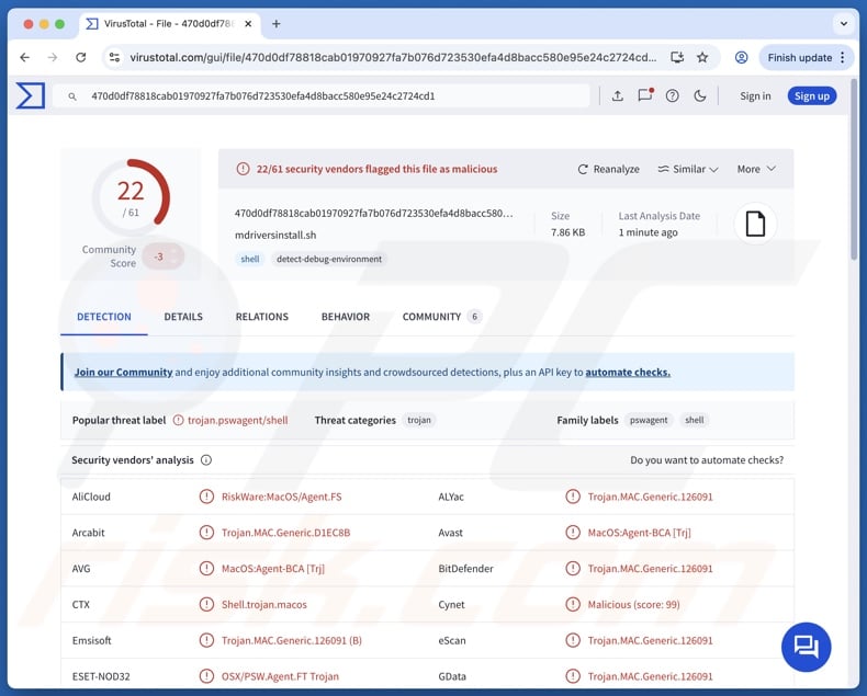 NovaStealer malware detections on VirusTotal