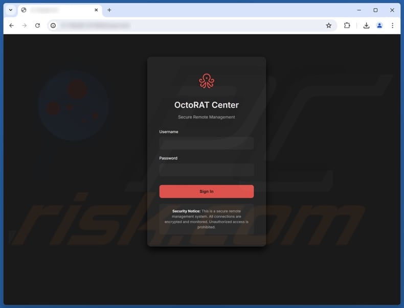 OctoRAT Malware admin panel login page