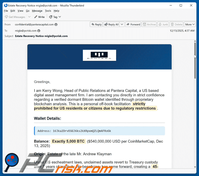 Pantera Capital - Estate Recovery appearance