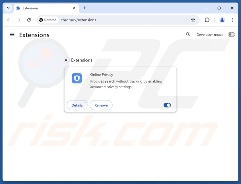 Removing privacyonlinesearch.com related Google Chrome extensions