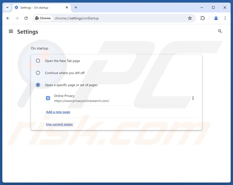 Removing privacyonlinesearch.com from Google Chrome homepage