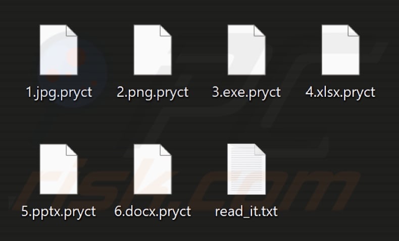 Files encrypted by Pryct ransomware (.pryct extension)