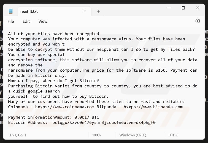 Pryct ransomware ransom note (read_it.txt)