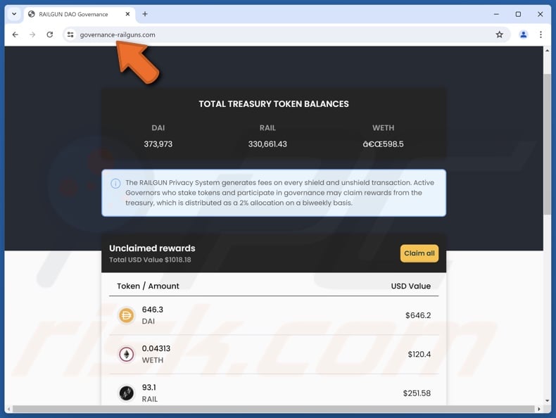 Fake Railgun Rewards website