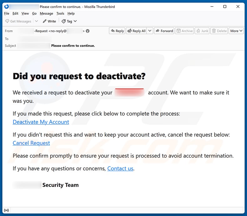 Request To Deactivate Your Email Account Scam (2025-12-31)