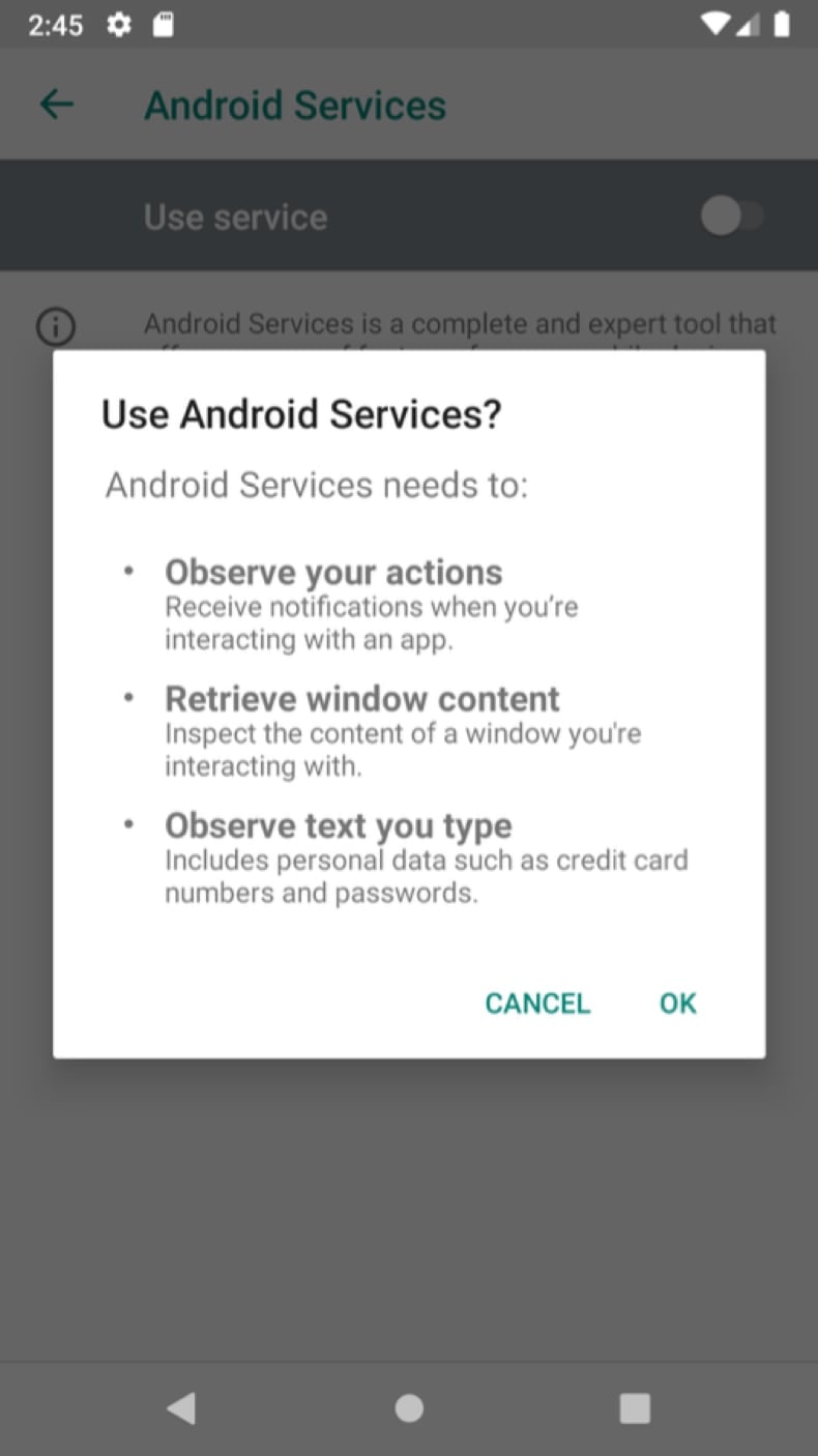ResidentBat Spyware requesting permissions