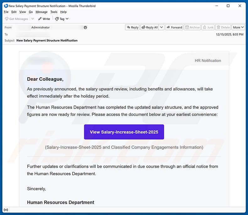 Salary Increase email scam (2025-12-17)