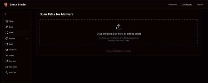 SantaStealer Malware admin panel