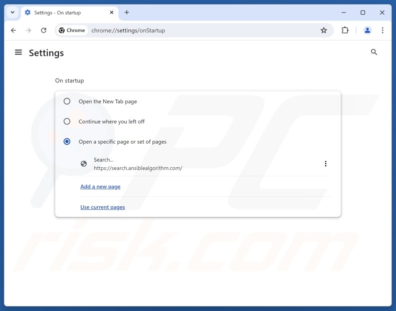 Removing search.ansiblealgorithm.com from Google Chrome homepage