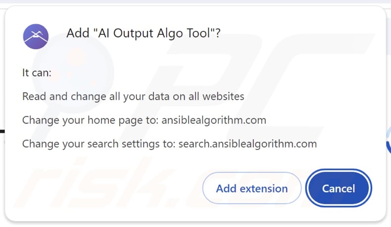 AI Output Algo Tool browser hijacker asking for permissions