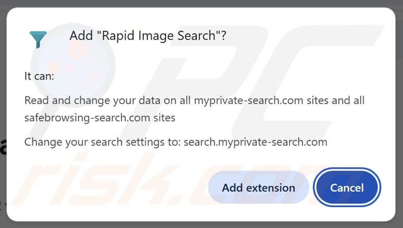 Rapid Image Search browser hijacker asking for permissions