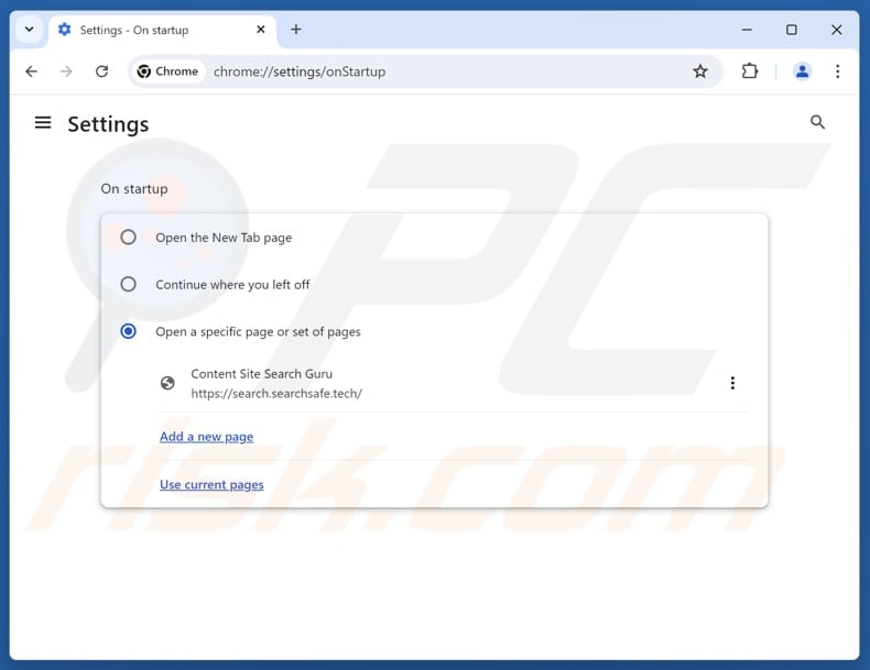 Removing search.searchsafe.tech from Google Chrome homepage