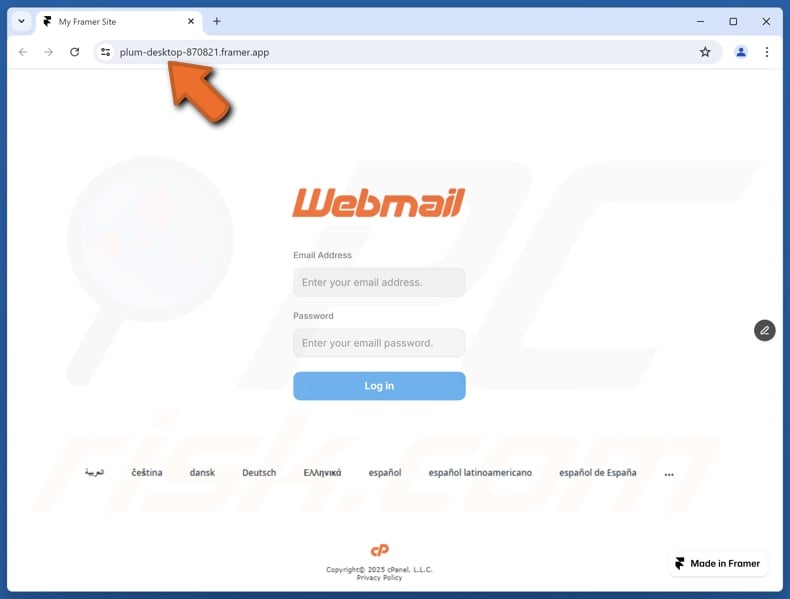 Security Challenges scam email promoted phishing site