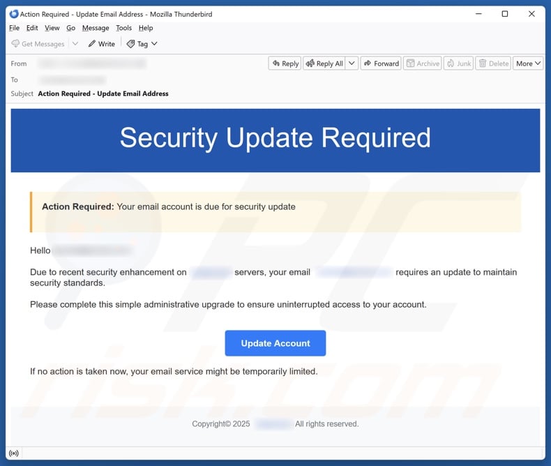 Security Update Required email spam campaign