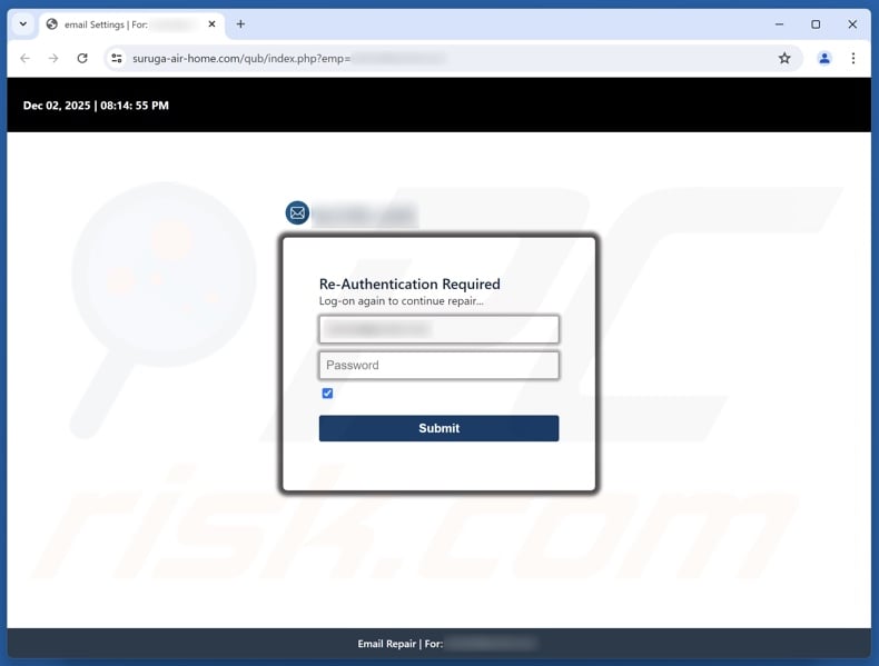 Security Update Required scam email promoted phishing site