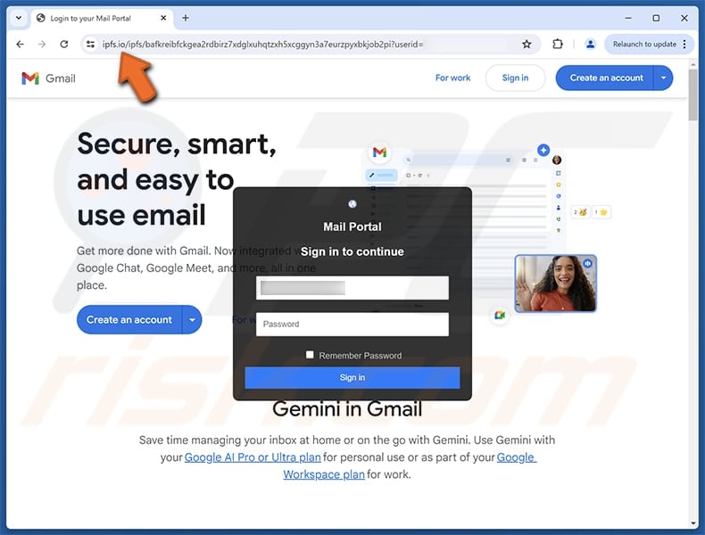 Security Warning Email Scam fake website