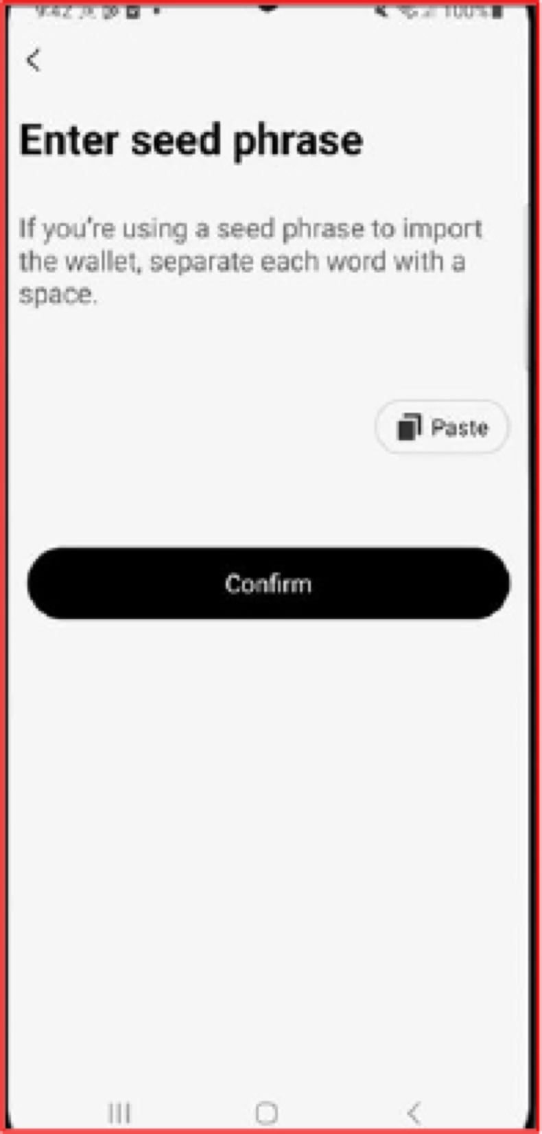 SeedSnatcher malware fake import wallet page (source: cyfirma.com)