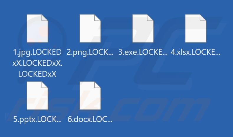 Files encrypted by ShadowLock ransomware (.LOCKEDxX extension)