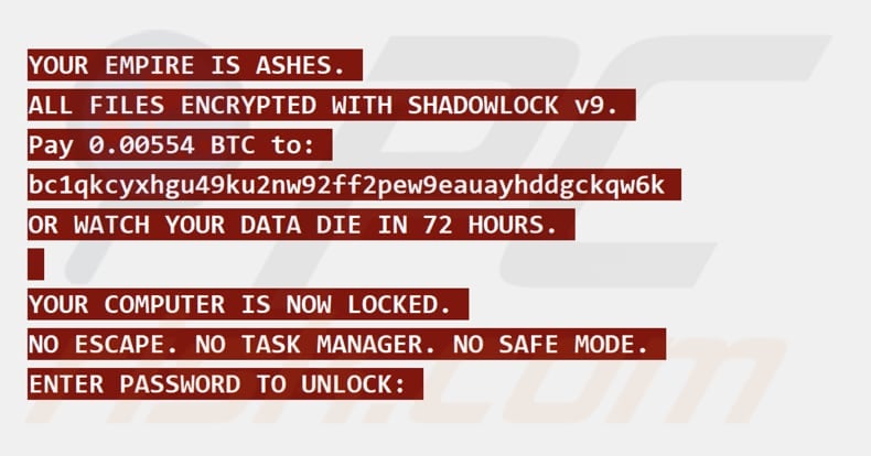ShadowLock ransomware full-screen ransom note