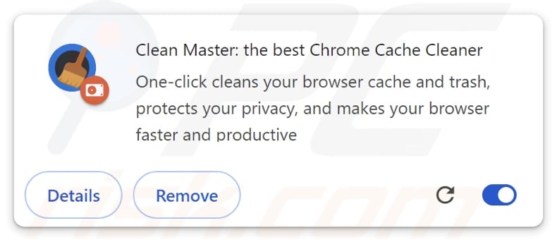 ShadyPanda browser extension (Clean Master: the best Chrome Cache Cleaner)