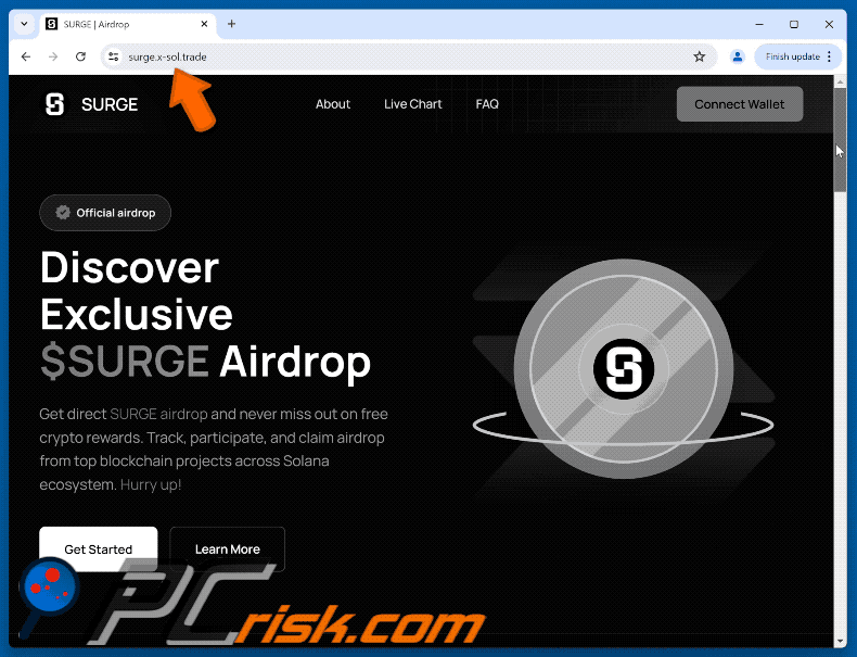 Appearance of the fake Surge Airdrop website (GIF)