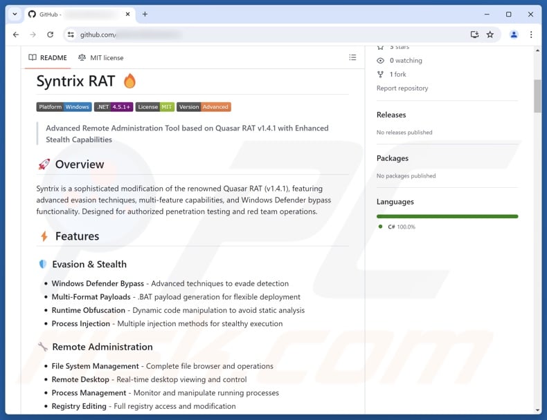 Syntrix malware promoted on GitHub