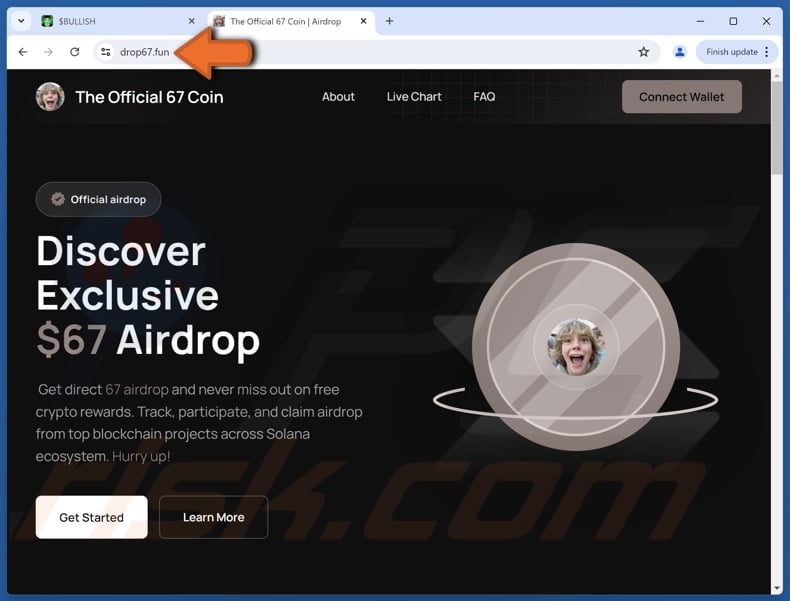 Fake The Official 67 Coin Airdrop website