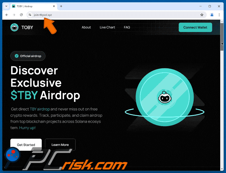 Appearance of TOBY ($TBY) Airdrop scam