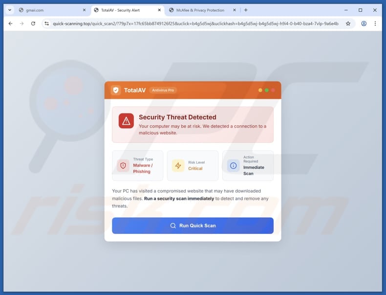 TotalAV - Security Threat Detected scam