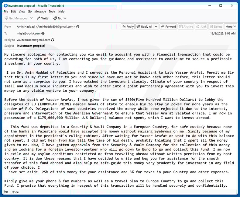 Transfer Money Abroad email scam (2025-12-09)