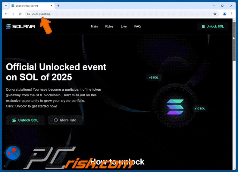 Appearance of Unlock Solana Event scam