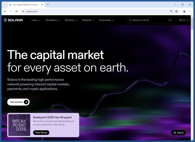 Unlock Solana Event Scam real website (solana.com)