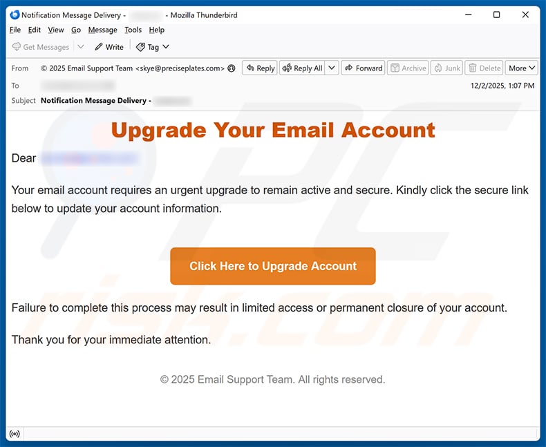 Update Your Email Account scam (2025-12-03)