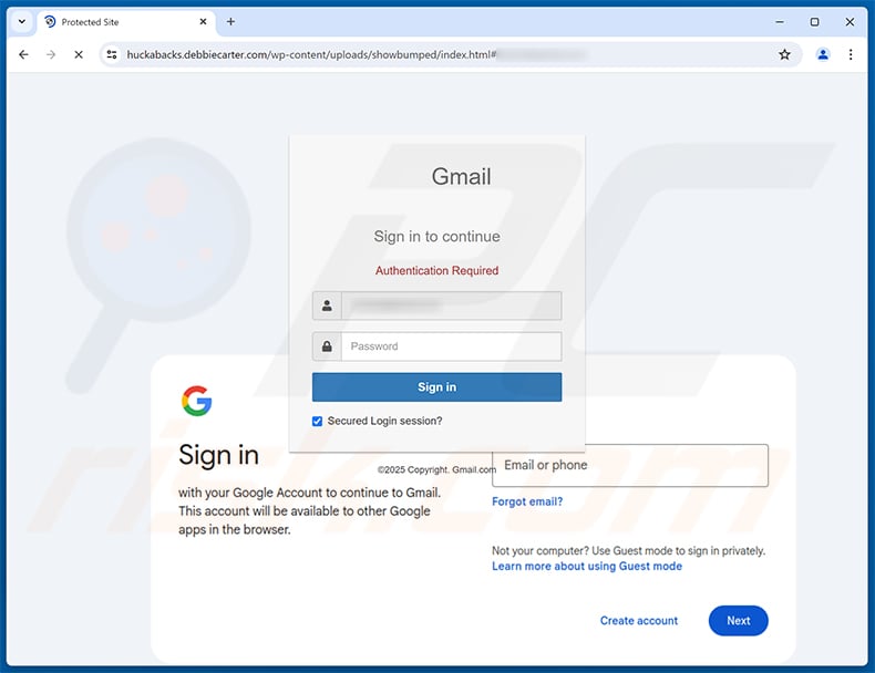 Phishing site promoted via Update Your Email Account scam (2025-12-03)