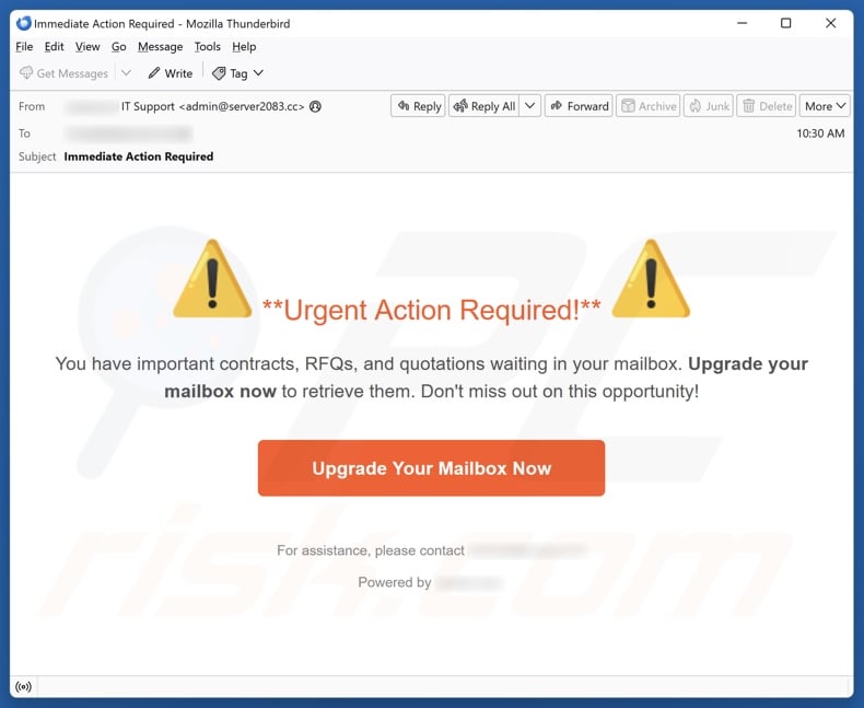 Urgent Action Required email spam campaign